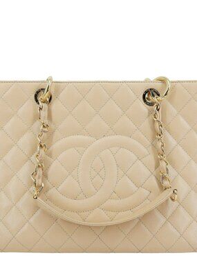 Chanel  Grand Shopping Quilted Caviar Leather GST Tote Bag Beige